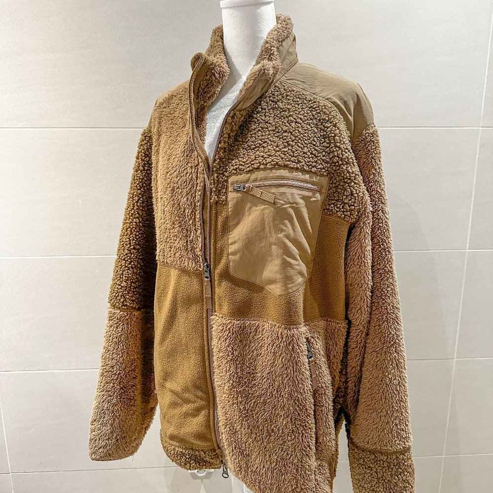 Brown Fleece Sherpa Zip Up Jacket Mens Size Medium